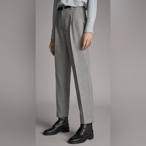 New MASSIMO DUTTI Straight Leg Trouser Pants Herringbone Gray Knit High Rise